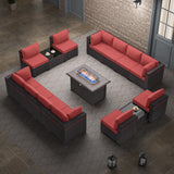 RTDTD Outdoor Patio Furniture Set with Propane Fire Pit Table, 15 Pieces Outdoor Furniture Patio Sectional Sofa Conversation Sets w/ETL Approved 43" Gas Outdoor Fire Table & Coffee Table(Red) RTDTD