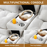 HYJT-H&K 130" U Shaped Comfy Fluffy Cloud Sectional Couches for Living Room, Oversized Modular Sectional Sofa with Chaise Lounge & Tufted Buttons, Modern Linen 6 Seater Sofa Set with Console Beige HYJT-H&K