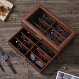 BEWISHOME Sunglasses Organizer, 12 Slots Sunglasses Case for Women Men, Eyeglasses Eyewear Display Case with Clear Glass Top, Faux Leather,Brown SSH48Z BEWISHOME