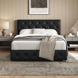 Yaheetech Full Bed Frame Upholstered Bed Frame with Adjustable Diamond Button-Tufted Headboard/3 Drawers Storage, Queen Platform Bed/Strong Wooden Slats, Black Full Bed Yaheetech