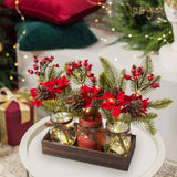 DUOER 3 Pcs Mason Jar Centerpiece Decorations for Christmas Table Decor Farmhouse Coffee Table Decor Christmas Kitchen and Room Decor,Red DUOER