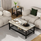 AWQM Coffee Table Set of 3, Industrial Coffee Table with 2 Square End Side Tables, Modern Living Room Table Set with Metal Frame for Apartment Home Office, Grey AWQM