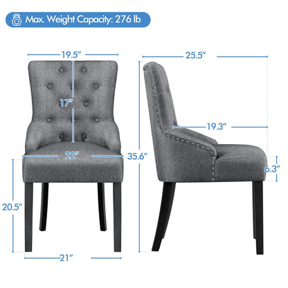 Yaheetech Dining Chairs Upholstered Dining Chairs Tufted Dining Room Chairs Fabric Side Chairs with Nailhead Trim and Solid Wood Legs for Dining Room, Kitchen, Living Room, Set of 2, Gray - WoodArtSupply