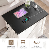 EnHomee End Tables with Charging Station,25" Farmhouse Wood Nightstand with Barn Door,Large Sofa Side Table with Adjustable Storage Shelf for Bedroom,Drawing Room,Hallway,Antique White EnHomee