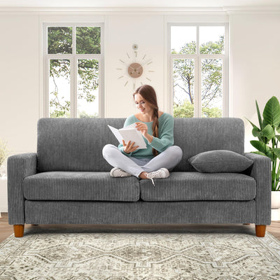 Kidirect 70in Corduroy Couch, Sofas for Living Room No Tool Assembly, Comfy Couches for Living Room 21in Deep Seats, Oversized Loveseat Sofa with 2 Pillows, 3 Seater Couch for Bedroom, Grey Sofa