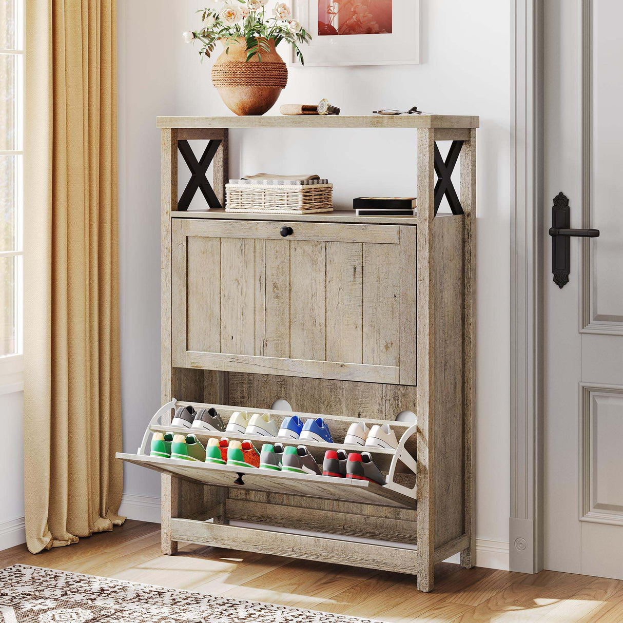 YITAHOME Shoe Cabinet with 2 Flip Drawers, Entryway Shoe Storage Cabinet with Open Shelves, Free Standing Hidden Shoe Rack Storage Organizer for Entryway/Hallway/Closet YITAHOME