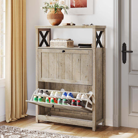 YITAHOME Shoe Cabinet with 2 Flip Drawers, Entryway Shoe Storage Cabinet with Open Shelves, Free Standing Hidden Shoe Rack Storage Organizer for Entryway/Hallway/Closet YITAHOME