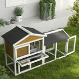 PawHut 58" Rabbit Hutch, Wooden Bunny Hutch, Guinea Pig Cage, Small Animal Enclosure with Run Area, Removable Tray, Asphalt Roof, Lockable Doors and Ramp, Nature Wood PawHut