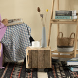 Vintiquewise Accent Decorative Natural Wooden Square Stump Stool, with Wheels for Indoor and Outdoor Vintiquewise