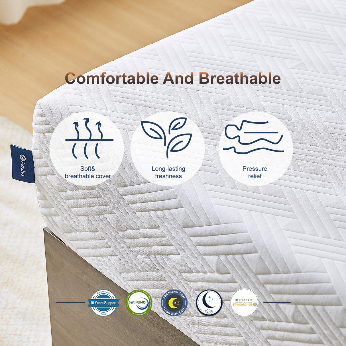 Aosha Queen Mattress,8/10/12 inch Memory Foam Mattress for Cool Sleep & Pressure Relief, Medium Firm Mattresses CertiPUR-US Certified/Bed-in-a-Box/Pressure Relieving (8 in, Queen) Aosha