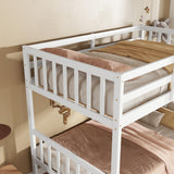 Twin Over Twin Bunk Bed with Storage Drawers, Solid Wood bunk Bed with Ladders and Raised Guardrails for Kids, Convertible into 2 Twin Beds, Bunk Bed Twin Over Twin, White Bellemave