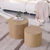 Vanress Nesting Coffee Table Set of 2, Round Coffee Table, Wood Circle Drum Coffee Table Contemporary Living Room End Table for Small Space Living Room (Wood Color) Vanress