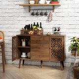 ARTPOWER 48" Hollow-Carved Accent Cabinet with Drawers, Retro Sideboard Buffet Cabinet with 3 Drawers and Storage Doors, Sideboard Credenzas for Living Room, Dining Room, Hallway ARTPOWER