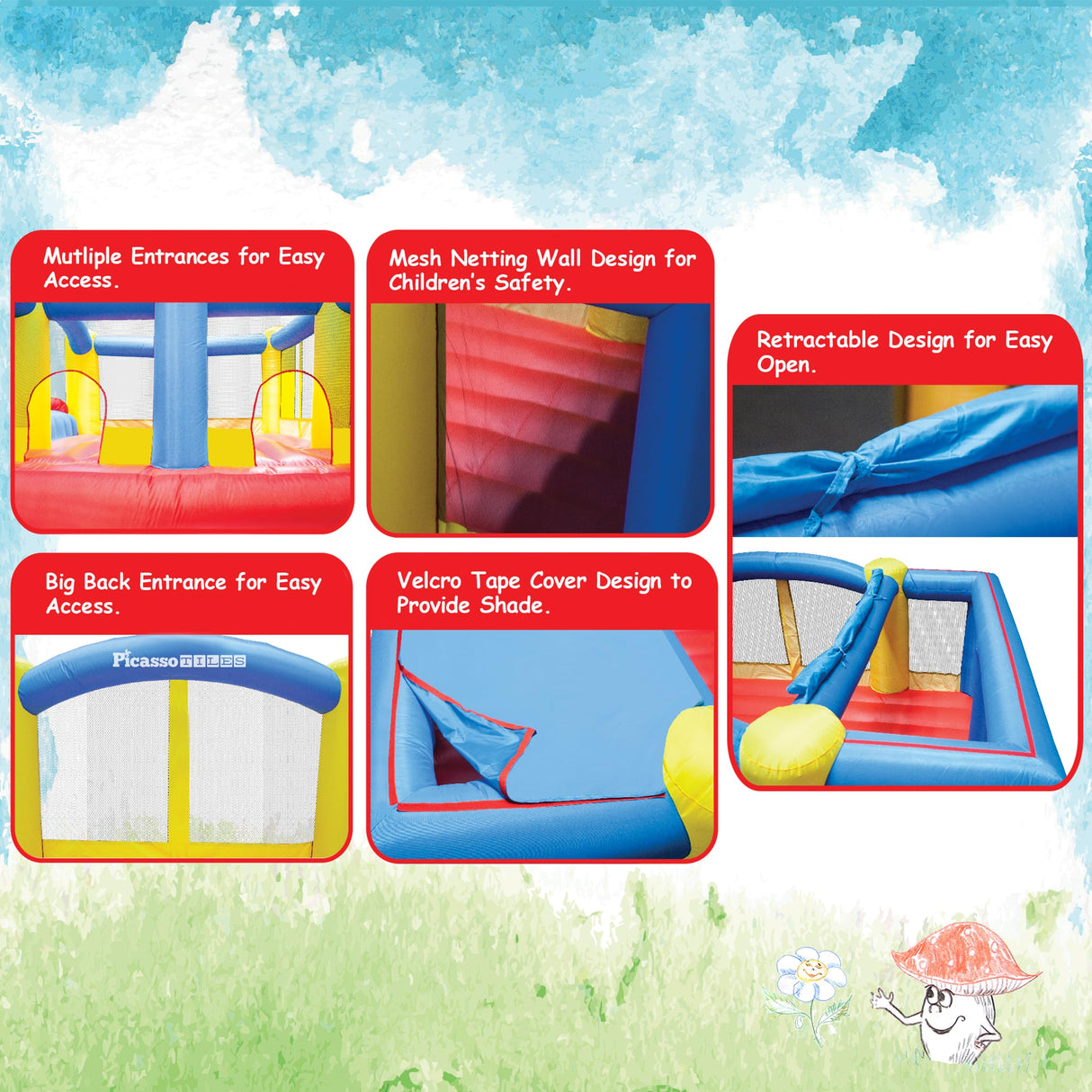 [Upgrade Version] PicassoTiles KC102 12x10 Foot Inflatable Bouncer Jumping Bouncing House, Jump Slide, Dunk Playhouse w/Basketball Rim, 4 Sports Balls, Full-Size Entry, 580W ETL Certified Blower PicassoTiles