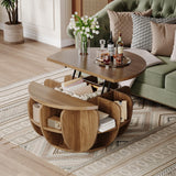 32.7" Lift Top Coffee Table with Storage, Wood Round Center Table with Hidden Storage Compartment & Shelves, Mid Century Modern Coffee Tables for Living Room Rustic Accent Small Center Table TOKSOM