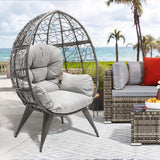 YITAHOME Oversized Wicker Egg Chair for Indoor and Outdoor Use with Stand, Cushion, and Leveling Feet, Large Lounger for Patio, Garden, Backyard, Balcony, Supports up to 330lbs, Grey YITAHOME