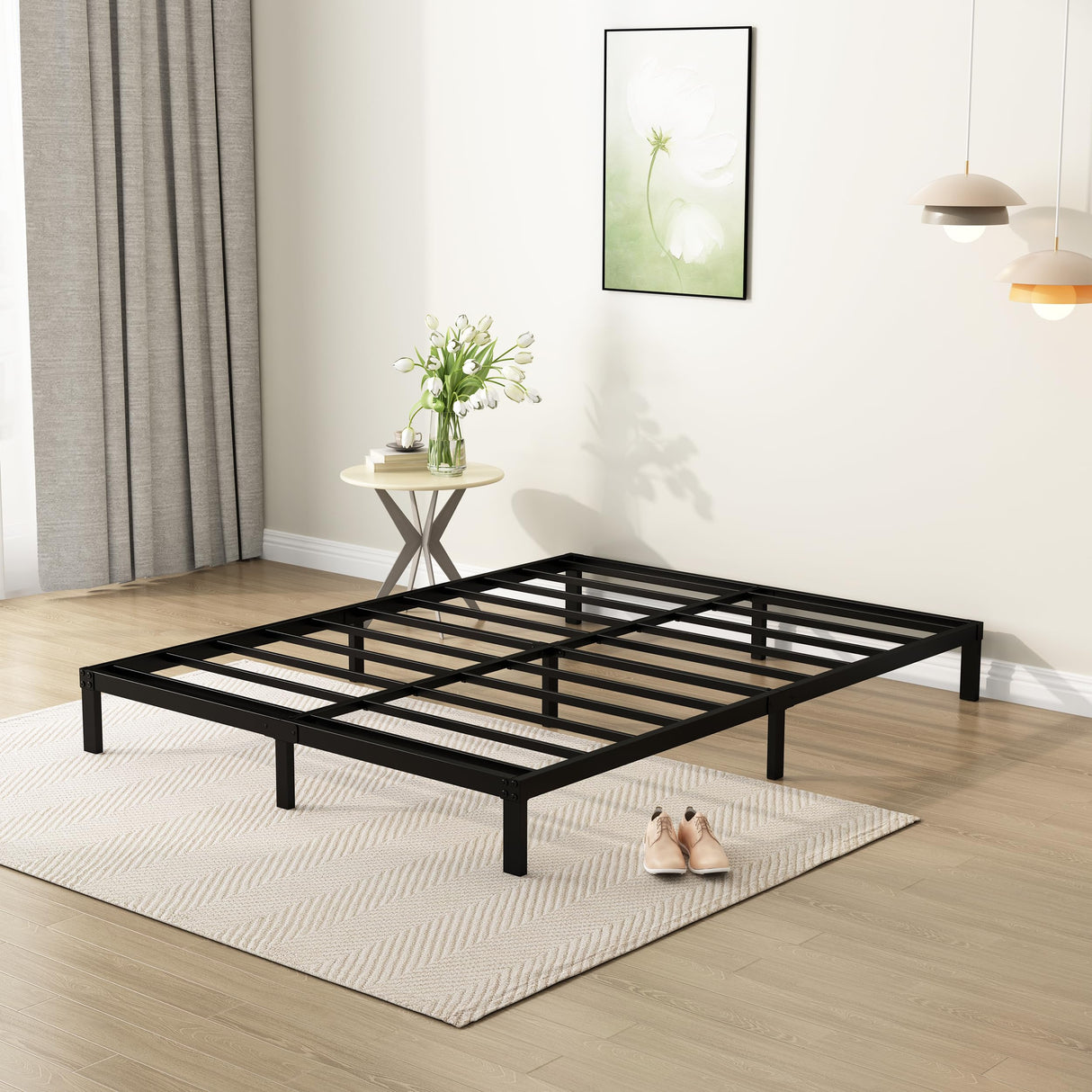 DiaOutro 9 Inch King Bed Frame Heavy Duty Low Profile Metal Platform No Box Spring Needed Mattress Foundation, Easy to Assembly, Noise Free, Black DiaOutro