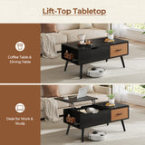 Yaheetech Lift Top Coffee Table for Living Room, Wooden Small Center Tables with Large Storage Shelf Drawer and Hidden Compartment Modern, Black Yaheetech