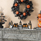 Glitzhome 25"L Halloween Wooden Table Signs Plaques Hinged Haunted House Tabletop Decor with"Happy Halloween" Sayings Farmhouse Halloween Wood Block Sign Decorations Ghost Day for Home Office Glitzhome