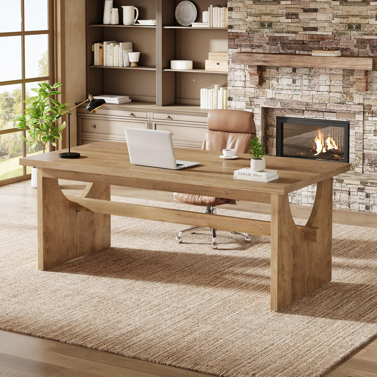 Tribesigns Executive Office Desk, 63-Inch Farmhouse Computer Desk, Large Writing Study Conference Table with Sturdy Legs, Business Workstation Table for Home Office, Rustic Brown Tribesigns