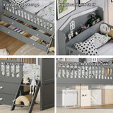 Merax Farmhouse Wood Captain Platform Bed with Storage Headboard, Twin House Bed Frame with 4 Drawers & Ladders/Space Saving/Wood Slat Support/Twin, Gray Merax