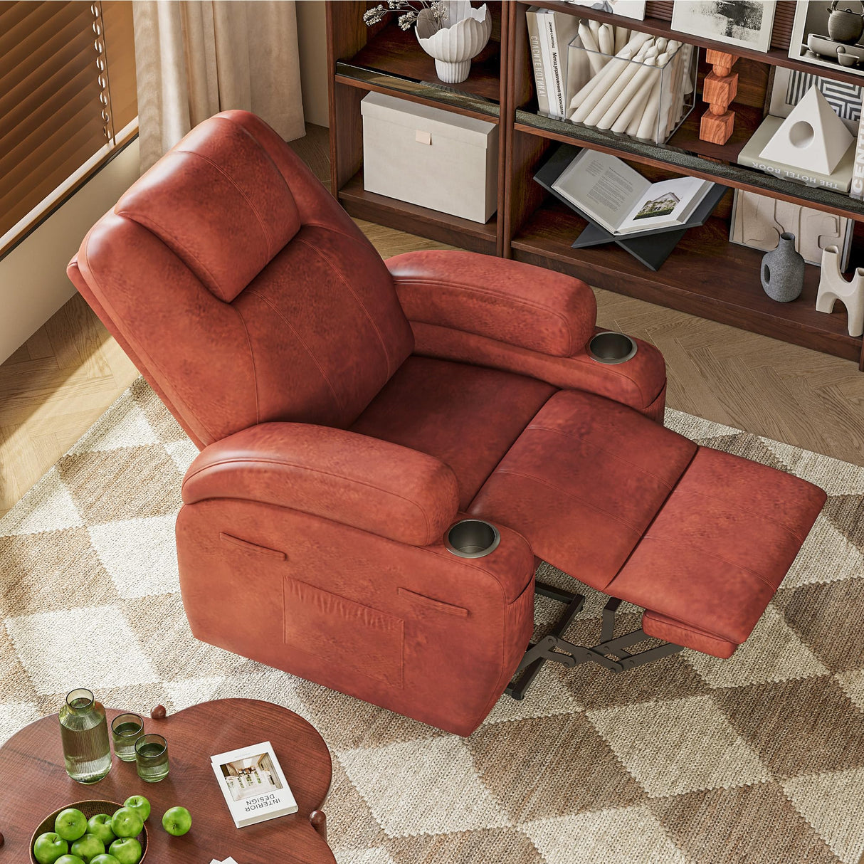 Electric Power Lift Recliner Chair with Massage for Elderly Corduroy Fabric Recliner Single Sofa with Cup Holders, Side Pockets and Remote Control for Living Room Bedroom (Leathaire, Brown) Furmax