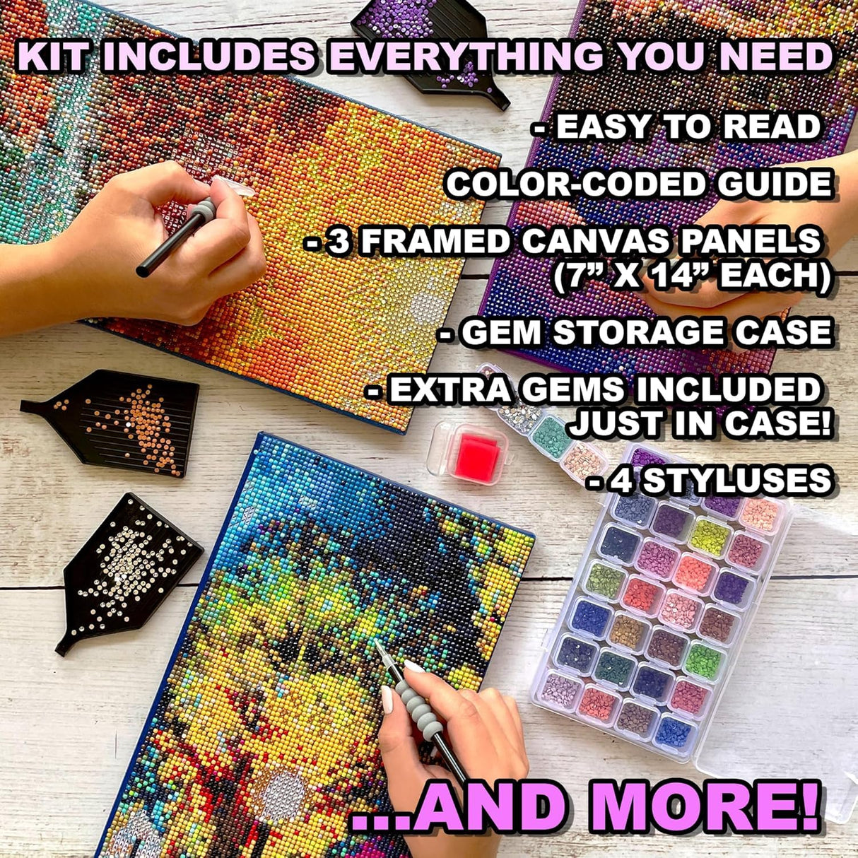ArtSkills Diamond Painting Kit, Diamond Art Ready to Hang Framed Canvas with Storage and Accessory Kit, Enchanted Butterflies, 3 Stretched Canvas Panels, 14” x 7” Each ArtSkills