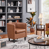 Yaheetech Accent Chair, PU Leather, Modern and Comfortable Armchairs, Upholstered Barrel Sofa Chair for Living Room Bedroom Waiting Room, Brown Yaheetech