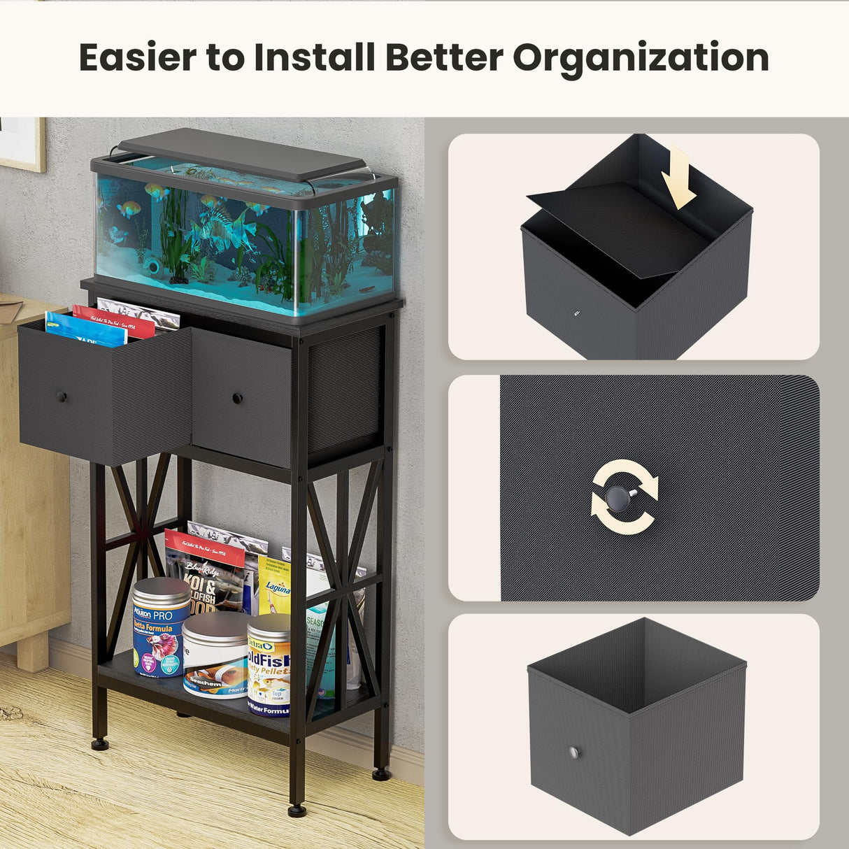 TRZZ 5-10 Gallon Fish Tank Stand, Heavy Duty Aquarium Stand with Dual-Tiered Cabinet, Accessory Storage Solution for Viewing Experience in Home & Office (20.47" L* 11.02" W) TRZZ