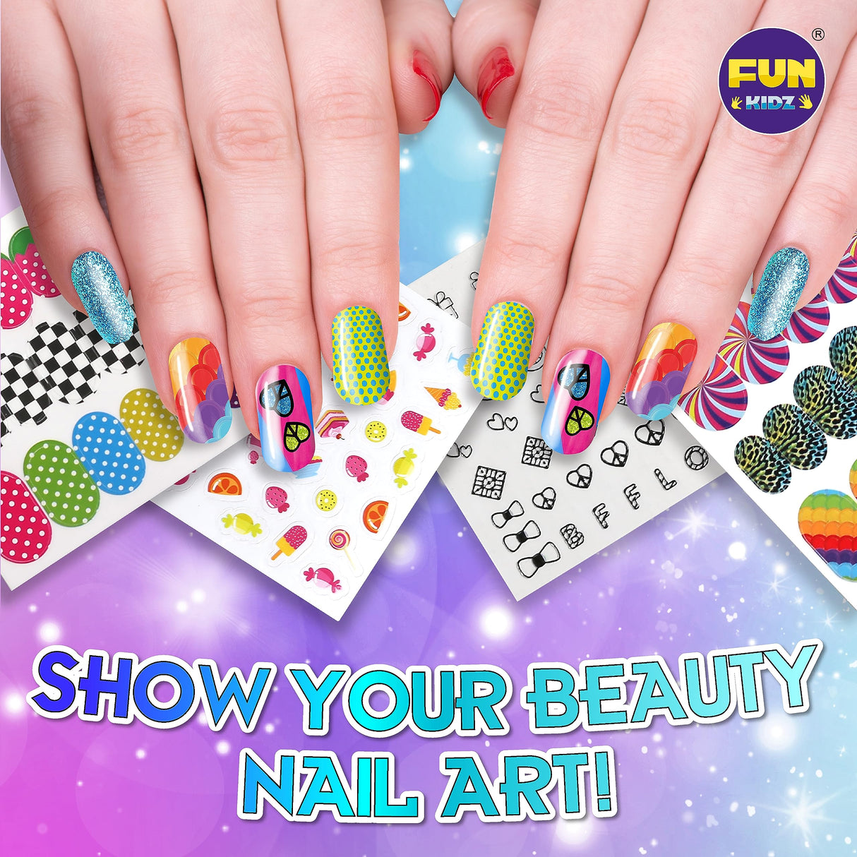 Kids Nail Kit for Girls Ages 7-12, FunKidz Ultimate 315Pcs Nail Polish Pens Combo Pack Size 17.91Wx12.4L Glitter Temporary Nail Supplies for Teens SPA Makeup Kit FUN KIDZ