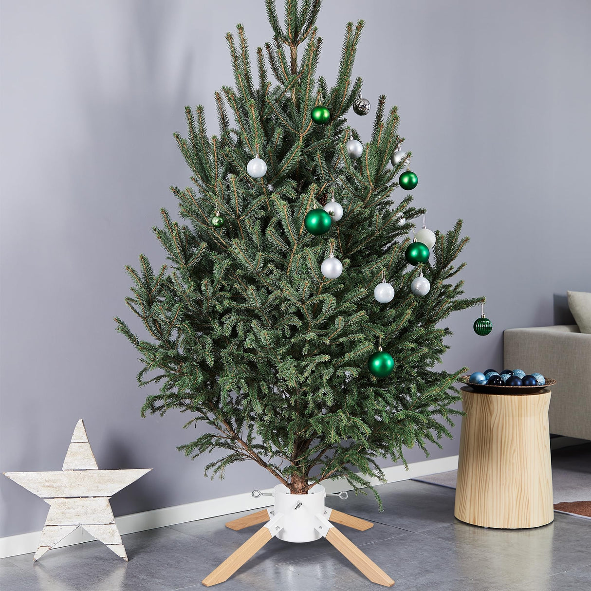 Blissun Christmas Tree Stand for Real Trees, Christmas Tree Holder for Live Tree, Xmas Tree Stand Base, Fits up to 8.5FT Real Trees, White Blissun