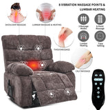 EZZUP Lay Flat Recliner with Vibration Massage and Lumbar Heating, 26" Wide Recliner with Infinite Position and 2 Remote Controls, Soft Chenille Lift Chair for Living Room, Chocolate EZZUP