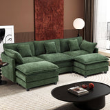 Ihanherry 111.4" U Shaped Modern Sofa Modular Sectional Cloud Couch with 2 Ottoman, 5-Seat Chenille Deep Seat Sofa with Pillow for Living Room, Bedroom and Apartment, Green Ihanherry