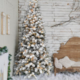 Fraser Hill Farm 12-Ft. Alaskan Pine Flocked Artificial Christmas Tree with Warm White LED Lights and Stand, Prelit Foldable Fake Tree with Realistic Snowy Foliage for Home Decoration Fraser Hill Farm