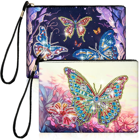 Geyoga 2 Pieces DIY Diamond Painting Purses 5d DIY Diamond Painting Handbag Art Wristlet Clutch Bag for Women Girls Art Craft Makeup Gift (Butterfly) Geyoga