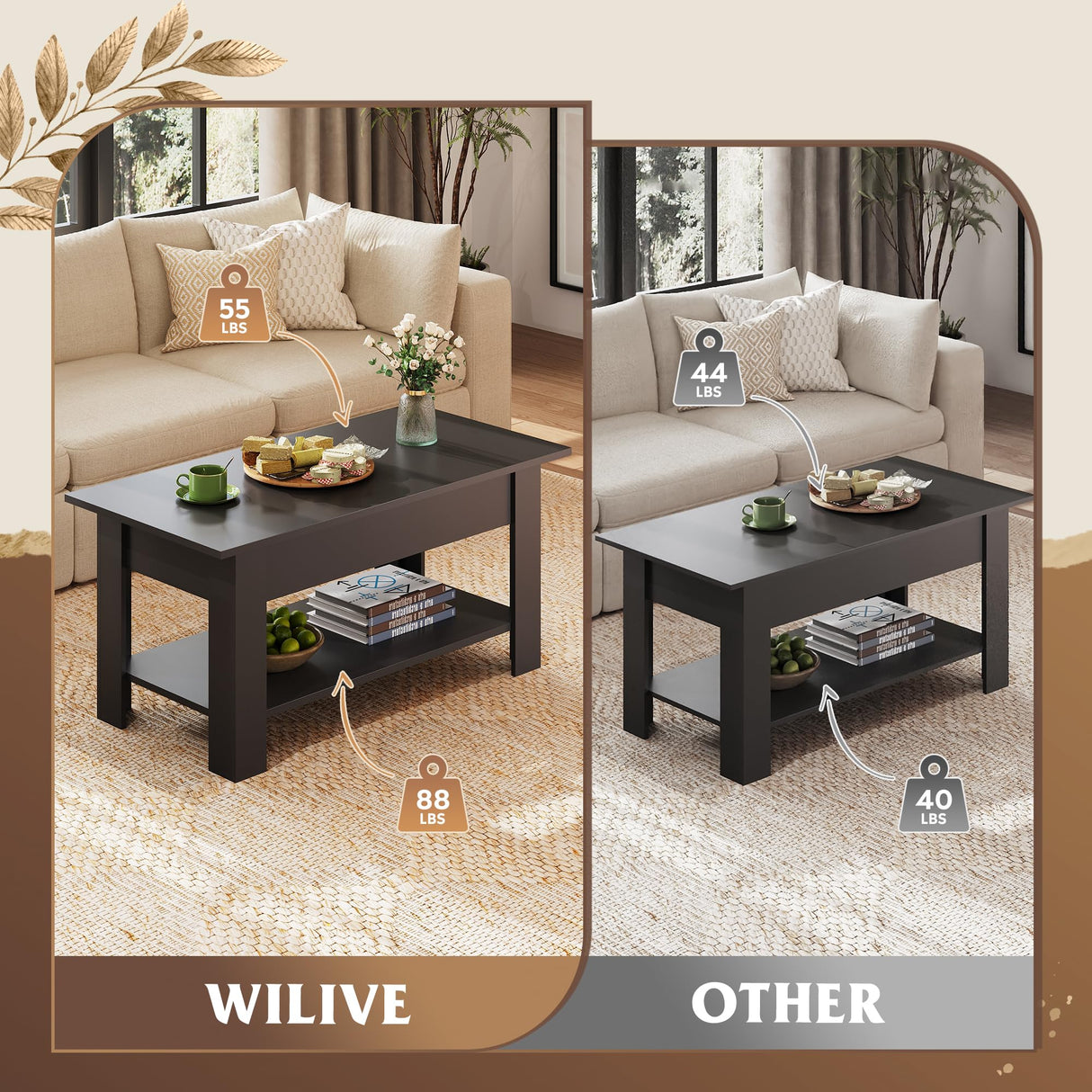 WLIVE Coffee Table, 39" Lift Top Coffee Table with Hidden Compartment, Storage Shelf and Lifting Top for Home Living Room, Office and Reception Room, Black WLIVE