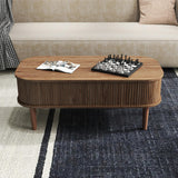 Fluted Lift Top Coffee Table with Hidden Storage, Oval Coffee Table with Lifting Top, Mid Century Modern Design for Living Room, Office & Small Spaces(Walnut) Cuzobro