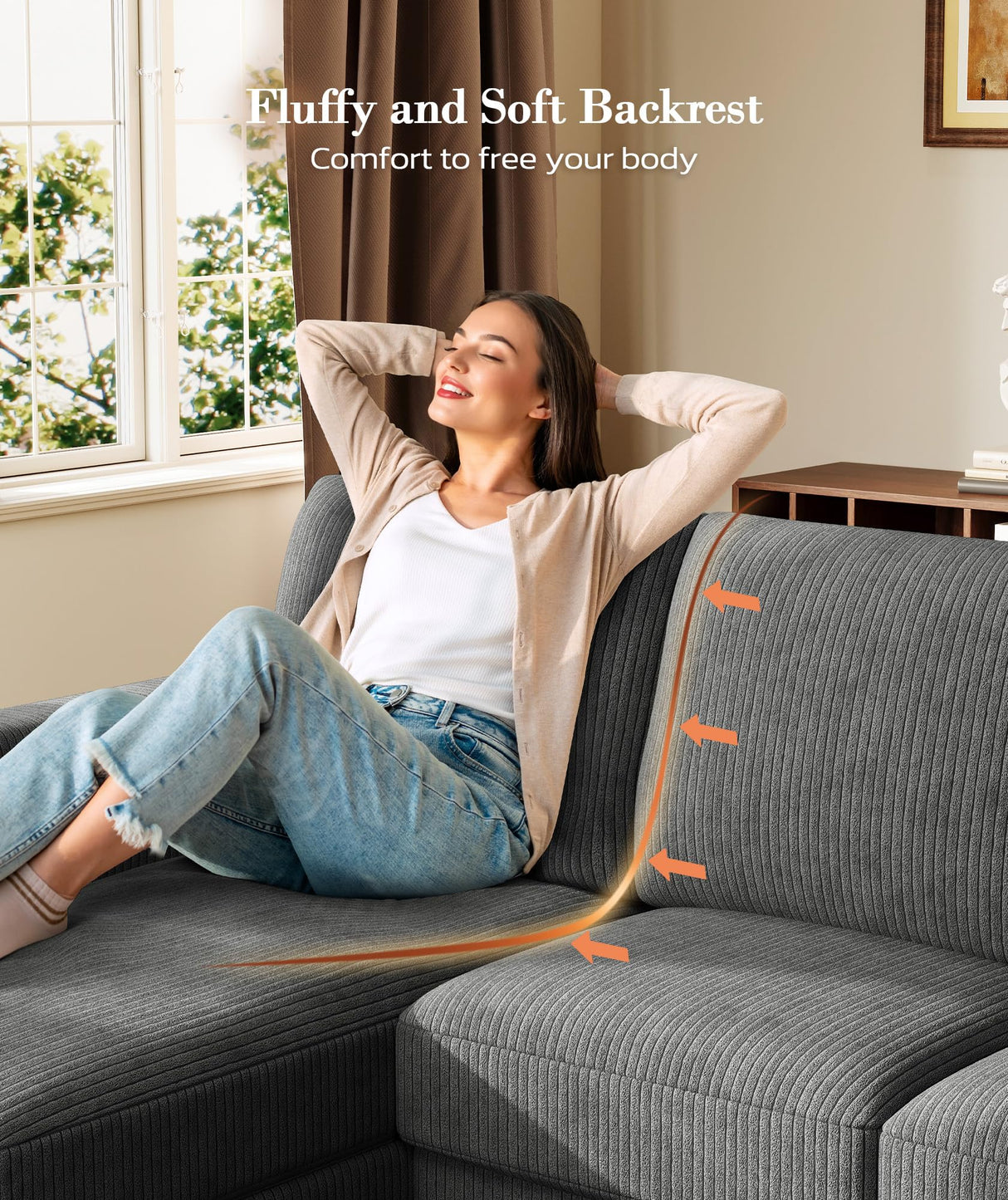 Kidirect Grey U Shaped Couch with Chaises, 106" Corduroy Sectional Couches for Living Room No Tool Assembly, 4 Seats Loveseat Sofa Comfy Sectional Sofas for Living Room Apartment Home 900lb Load Kidirect