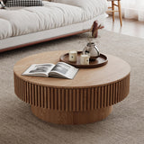 BSYEIO 31.5''Round Coffee Table with Storage, Modern Luxury Circle Drum Center Tables with Solid Wood Veneered, Accent Side Coffee Table for Living Room, Bedroom, Apartment-Natural BSYEIO