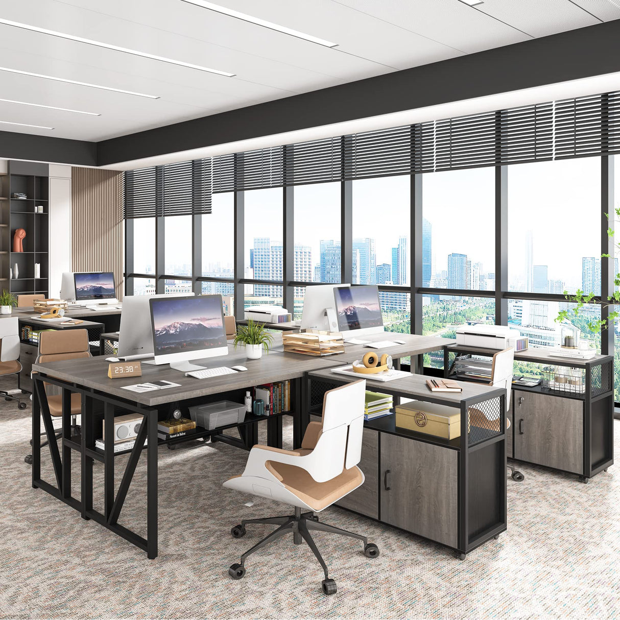 Tribesigns Office Desk with Drawers,55 inches L Shaped Computer Desk with Storage Shelves and Mobile File Cabinet, Executive Desk for Home Office Furniture Sets Tribesigns