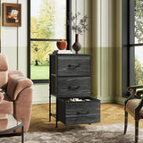WLIVE Nightstand with 3 Drawers, Fabric Dresser, Organizer Unit, Storage Dresser for Bedroom, Hallway, Entryway, Closets, Steel Frame, Wood Top, Easy Pull Handle, Charcoal Black Wood Grain Print WLIVE