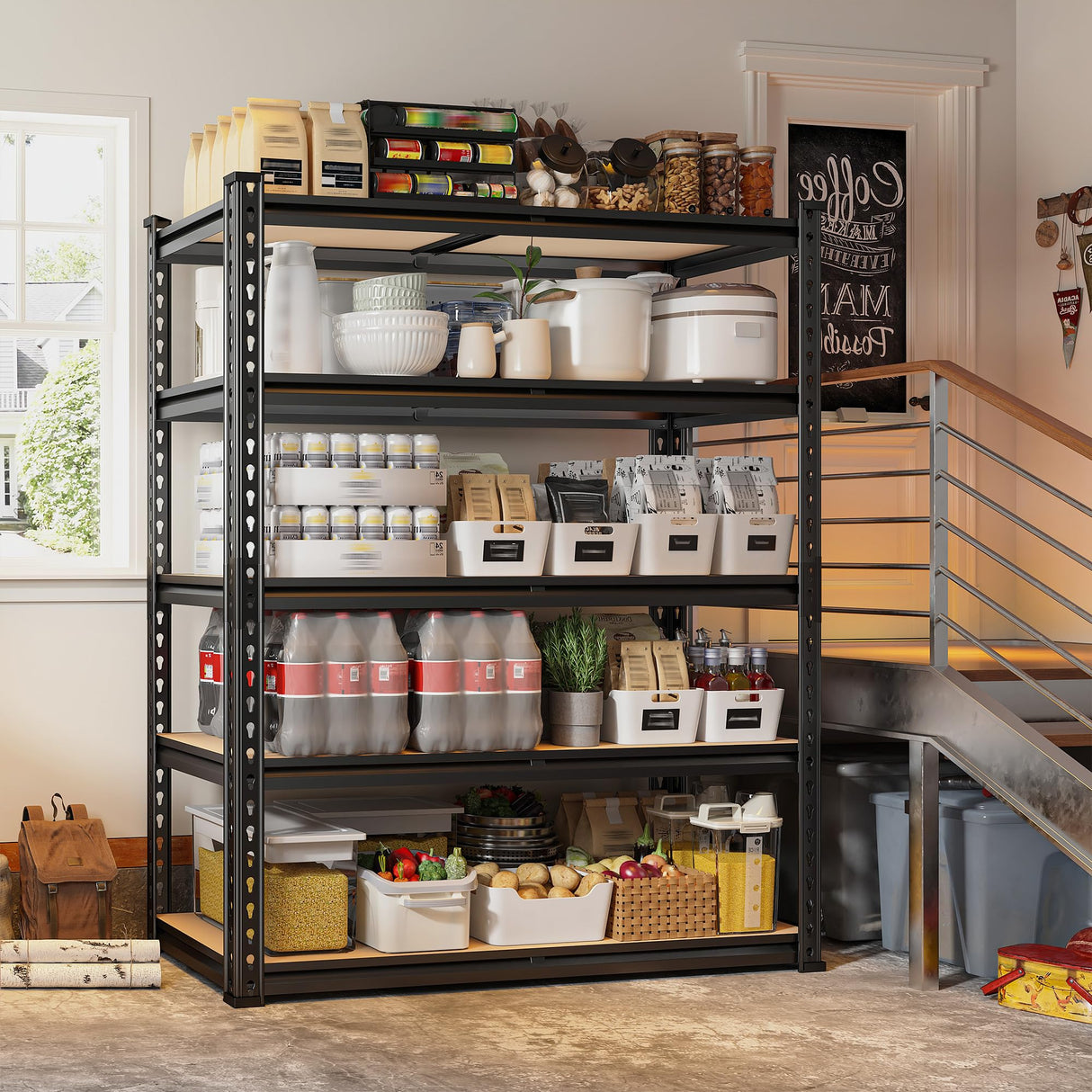 REIBII Set of 2 Garage Shelving, 2000LBS Adjustable Metal Shelving, 5 Tier Storage Shelves for Garage, Pantry, Kitchen, Basement 71.5" H x 35.5" W x 11.8" D REIBII