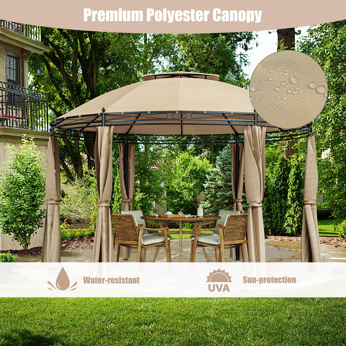 Tangkula 11.5x11.5 ft Round Patio Gazebo, 2-Tier Dome Gazebo with Removable Side Curtains, Heavy Duty Steel Frame, Outdoor Gazebo Pavilion for Tangkula