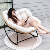 knocetx Rocking Egg Chair, Outdoor Rocking Chair with Thick Cushion, Modern Indoor Outdoor Papasan Rocking Chair, Lounge Rocker for Balcony, Living Room, Bedroom, Porch, Patio, Lawn, Garden (Ivory) knocetx
