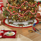 AVOIN colorlife Christmas Tree Skirt 48 Inch, Christmas Ribbon Holly Winter Holiday Tree Mat Decoration AVOIN colorlife
