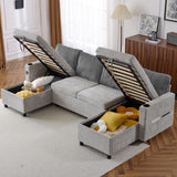 Merax Pull-Out Sofa Bed Sleeper Pull Out Sectional Couch with Storage, USB, Cup Holder for Apartment Living Room, Gray Merax