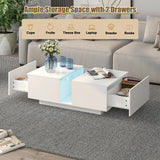 HedoAjim White Led Coffee Table for Living Room, Rectangular Living Room Table with Storage, Acrylic Coffee Tables with 2 Sliding Drawers, Wood Center Table for Reception Dinning Room HedoAjim