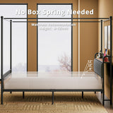 Queen Canopy Bed Frame with Storage Headboard and Charging Station in Vintage Brown LIKIMIO