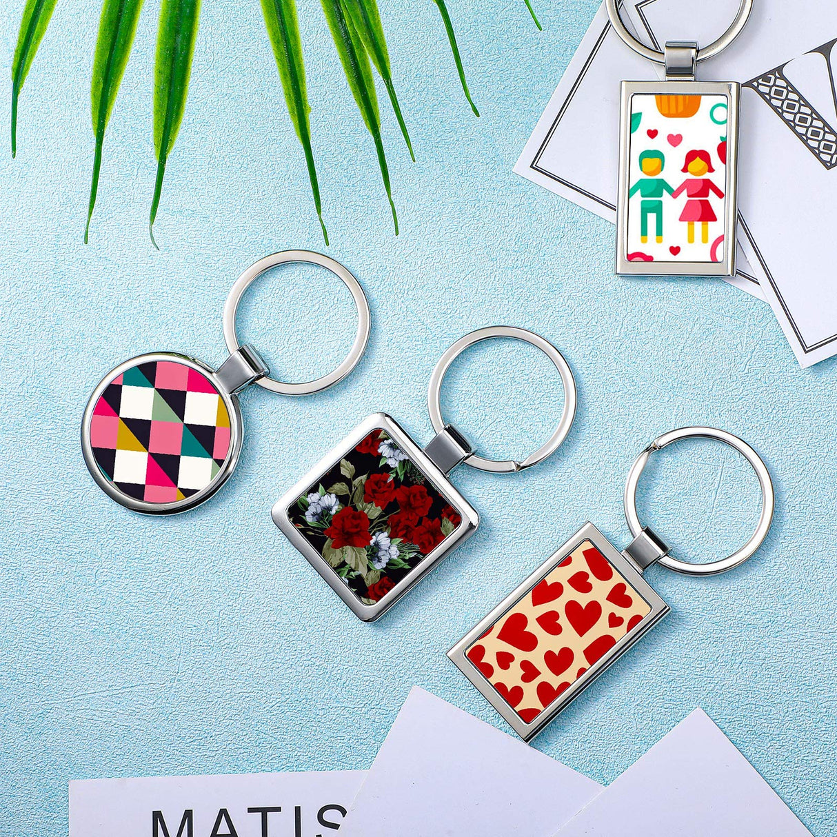 Chuangdi 12 Pieces Sublimation Blank Keychain Metal Heat Transfer Keychain Blank Board Key Rings for DIY Crafts Supplies, 3 Shapes Chuangdi