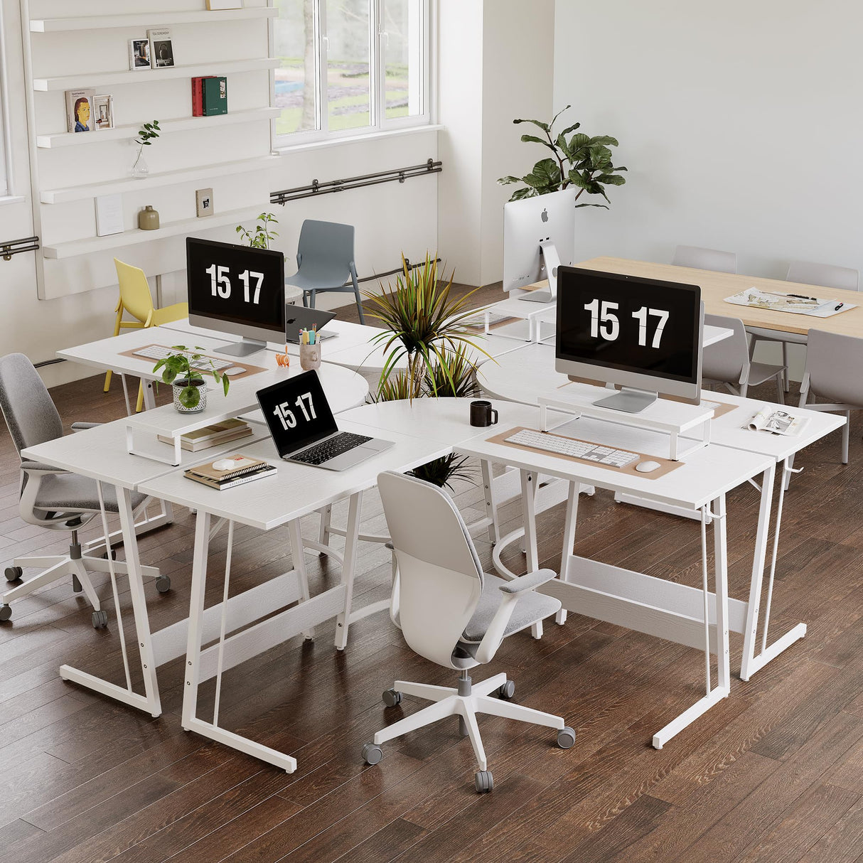 Cubiker L Shaped Desk, Computer Corner Desk, Gaming Desk with Monitor Stand, Home Office Study Writing Workstation, Space-Saving（47 Inch White） Cubiker